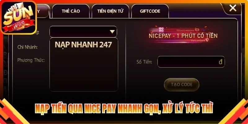 Nạp tiền qua Nice Pay nhanh gọn, xử lý tức thì